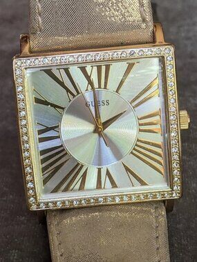 Square Women's Gold Tone Jeweled Wristwatch